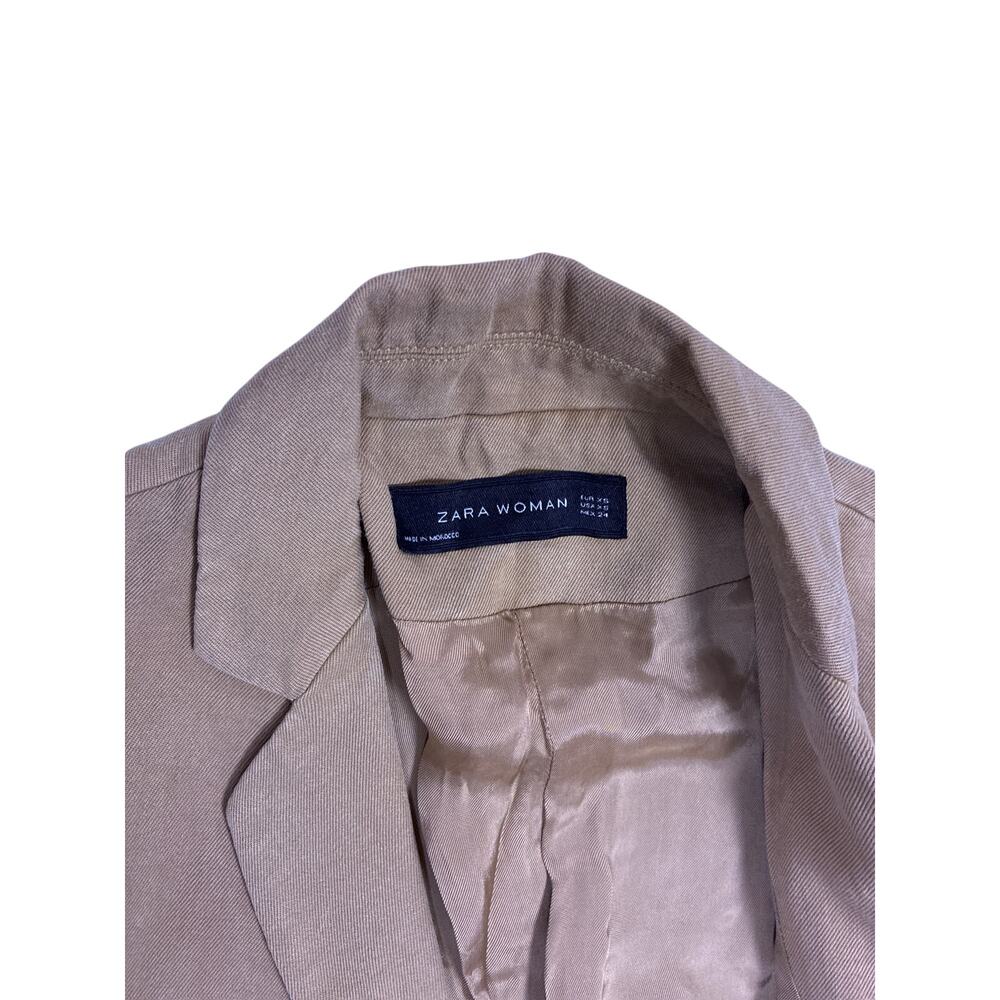 Zara Woman Beige Khaki Peacoat Trench Blazer XS Double Pocket Business Casual - Picture 3 of 5